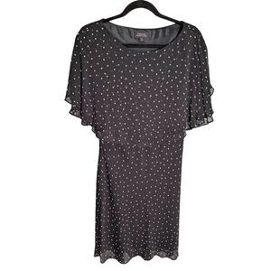 Tahari  Black Polka Dot Knee Length Sheath Dress Women's 8